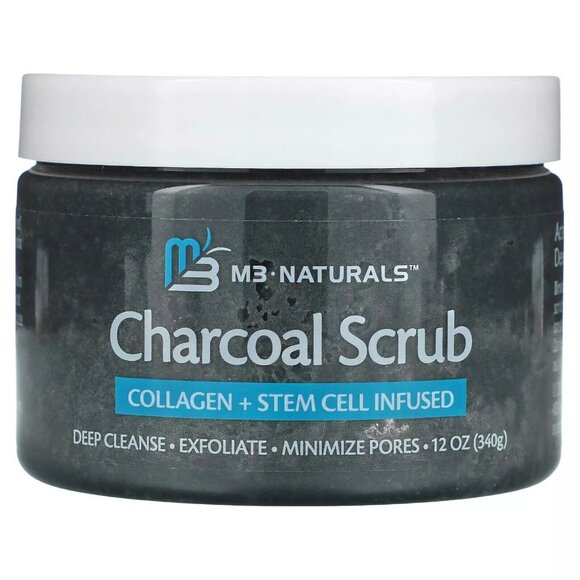 NEW M3 Naturals - Charcoal Scrub - Infused with Collagen and Stem Cell -‎ SEALED - Picture 1 of 4